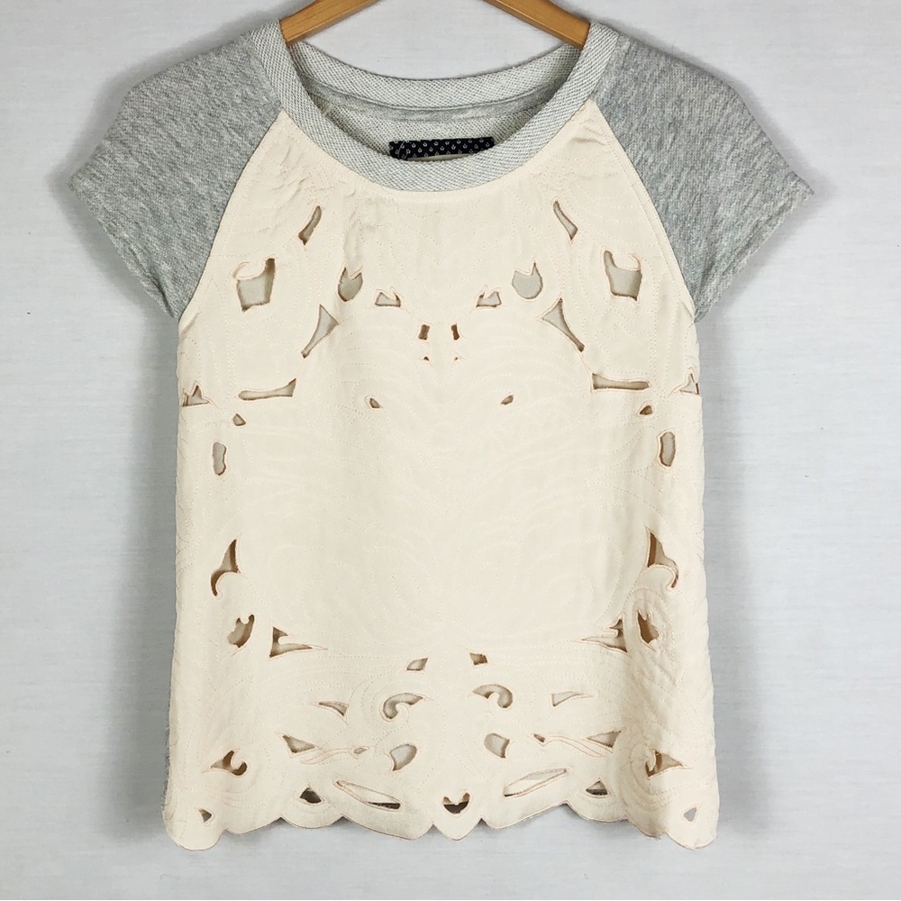 Anthropologie Saturday Sunday Millie Cut Out Top | Ivory Gray | Size XSmall